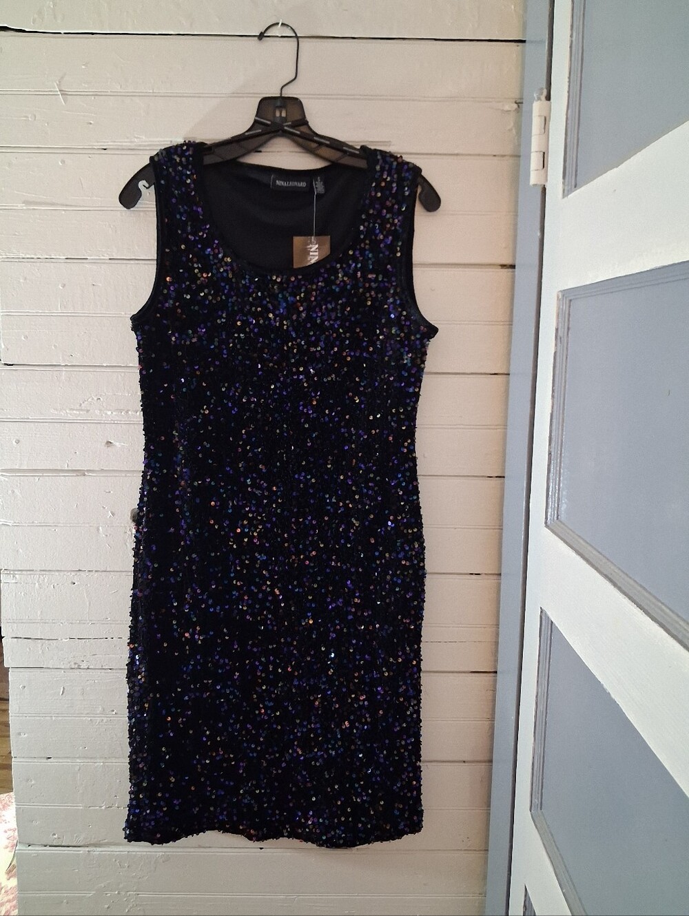 Nina Leonard Black Sequined Dress ~ SZ Small ~ NWT
